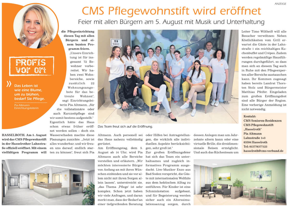 Bericht über die Eröffnung des CMS Pflegewohnstift Hasselroth