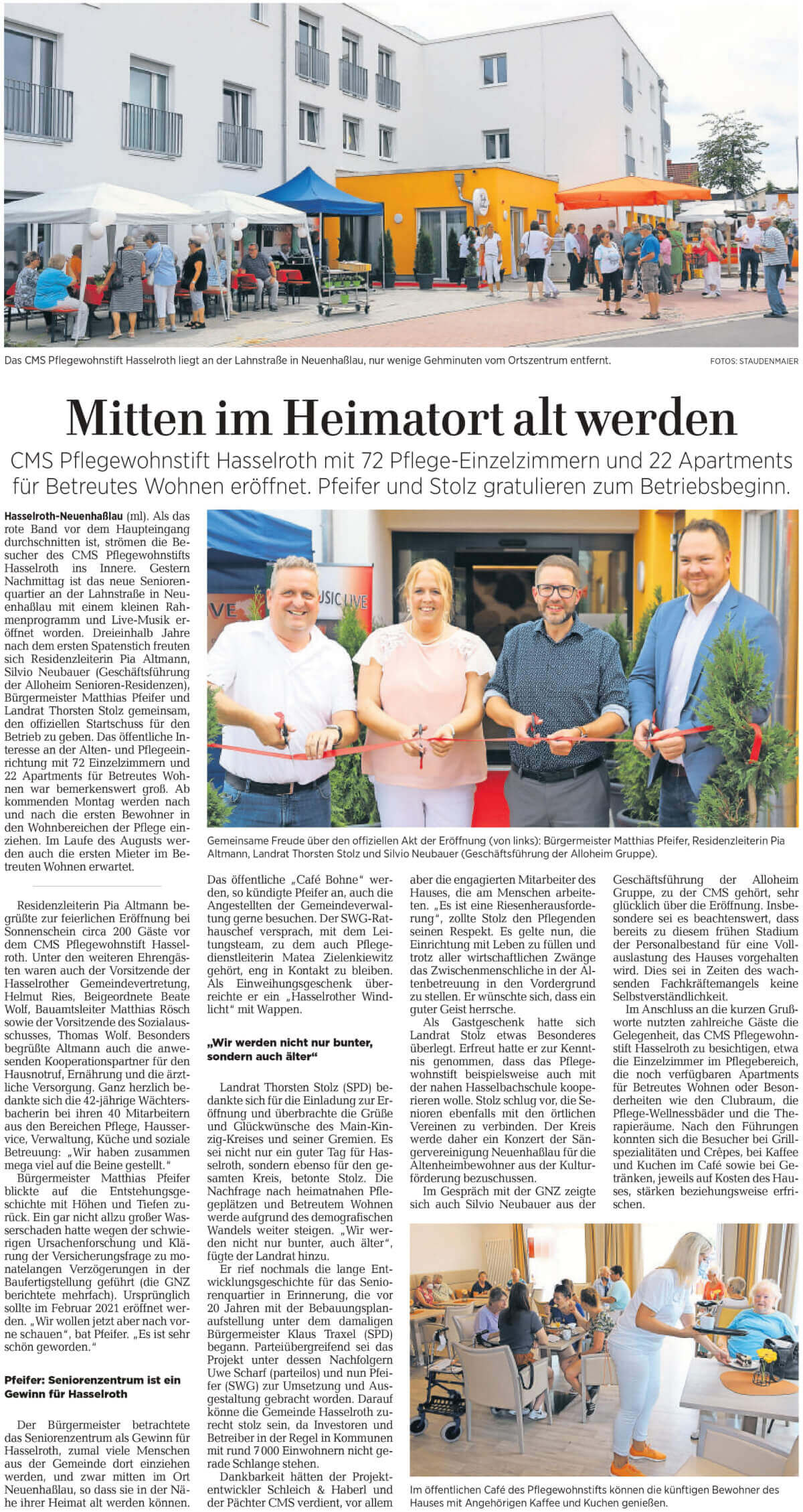 Zeitungsartikel über die Eröffnung des CMS Pflegewohnstift Hasselroth