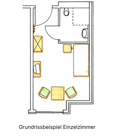 Grundrissbeispiel Einzelzimmer im CMS Pflegewohnstift Pattensen